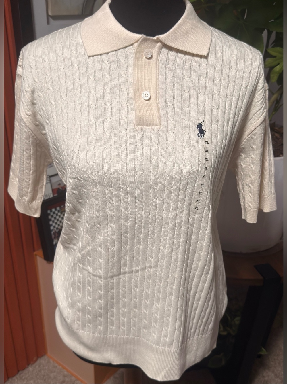Polo by Ralph Lauren Cream Cable-Knit Short-Sleeve Polo